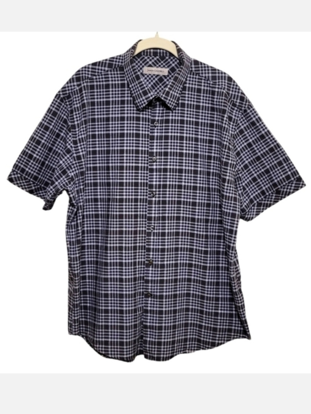 James Campbell Short Sleeve Dress Shirt Classic Button Down Blue & White Size XL